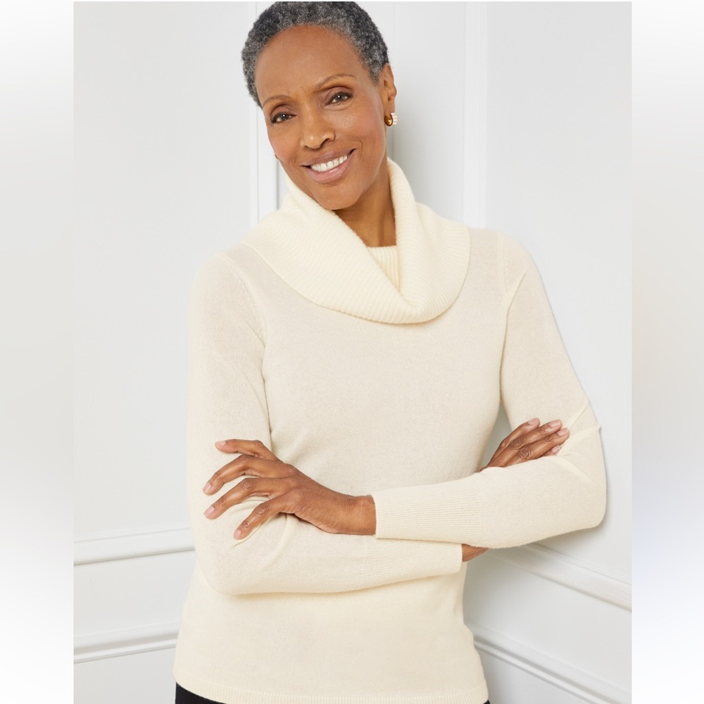 Talbots 100% cashmere cream cowl neck pullover sweater size P